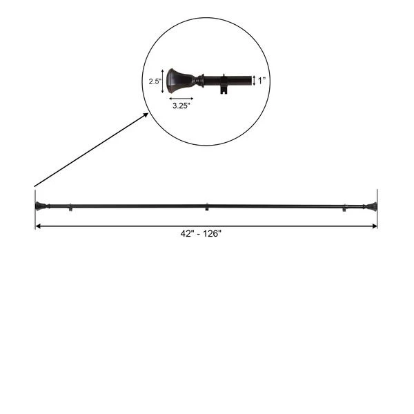 42"-126" Long Adjustable Metal Curtain Rod Set With Teardrop Finials 8 42"-126" Long Adjustable Metal Curtain Rod Set With Teardrop Finials - Image 6