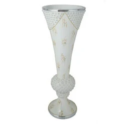 43" Tall Ceramic Trumpet Vase With Mirror Mosaic - White
