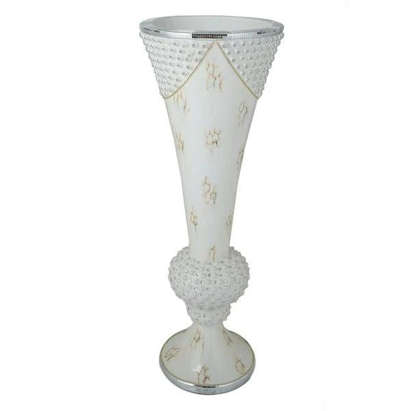43" Tall Ceramic Trumpet Vase With Mirror Mosaic - White 3 43" Tall Ceramic Trumpet Vase With Mirror Mosaic - White
