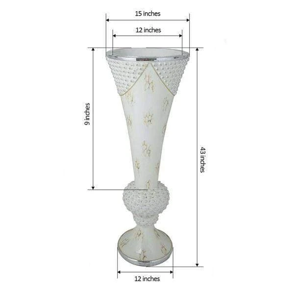 43" Tall Ceramic Trumpet Vase With Mirror Mosaic - White 4 43" Tall Ceramic Trumpet Vase With Mirror Mosaic - White - Image 2