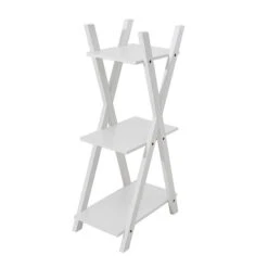 44" Tall 3 Tier Natural Wooden Plant Stand Display Shelf - White