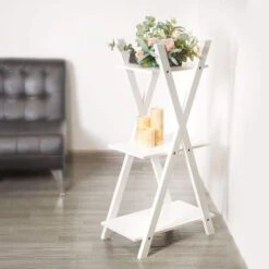 44" Tall 3 Tier Natural Wooden Plant Stand Display Shelf - White 18 44" Tall 3 Tier Natural Wooden Plant Stand Display Shelf - White -Optimal Home Decoration 44 tall 3 tier natural wooden plant stand display shelf white furn wod rck003 wht 28467476365375