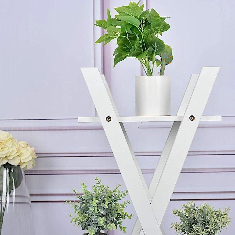 44" Tall 3 Tier Natural Wooden Plant Stand Display Shelf - White 6 44" Tall 3 Tier Natural Wooden Plant Stand Display Shelf - White - Image 4