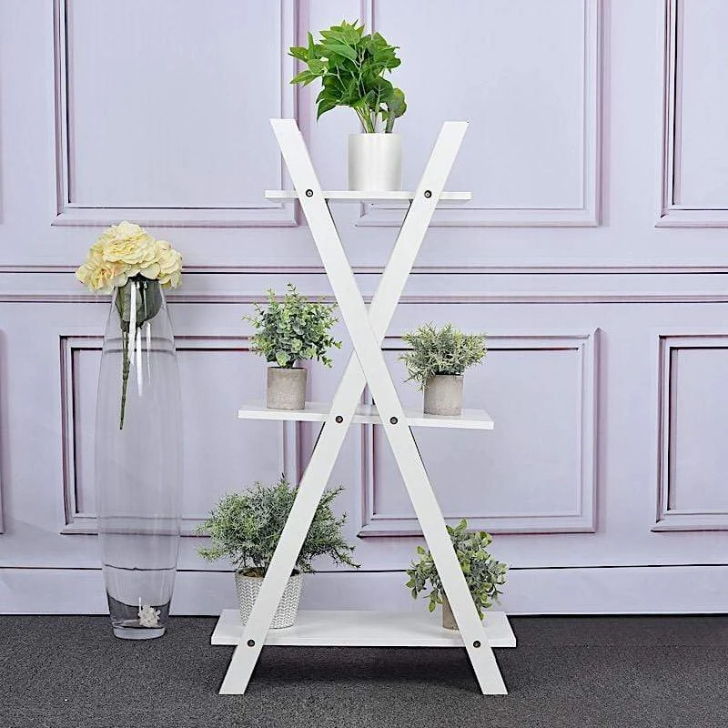 44" Tall 3 Tier Natural Wooden Plant Stand Display Shelf - White 9 44" Tall 3 Tier Natural Wooden Plant Stand Display Shelf - White - Image 7