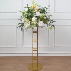 46" Tall Metal With Round Top Flower Stand Pedestal Centerpiece - Gold -Optimal Home Decoration 46 tall metal with round top flower stand pedestal centerpiece gold iron stnd11 46 gold 30439665467455