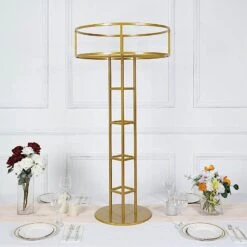 46" Tall Metal With Round Top Flower Stand Pedestal Centerpiece - Gold -Optimal Home Decoration 46 tall metal with round top flower stand pedestal centerpiece gold iron stnd11 46 gold 30439665991743