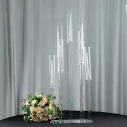 47" Tall 7 Arm Crystal Glass Candelabra Taper Candle Holder - Clear -Optimal Home Decoration 47 tall 7 arm crystal glass candelabra taper candle holder clear chdlr cand 030o 7 clr 30794519085119