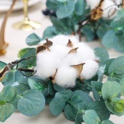 5 Ft Long Artificial Cotton Balls With Eucalyptus Foliage Garlands - Green And White 11 5 Ft Long Artificial Cotton Balls With Eucalyptus Foliage Garlands - Green And White -Optimal Home Decoration 5 ft long artificial cotton balls with eucalyptus foliage garlands green and white arti glnd grn004 28502536290367