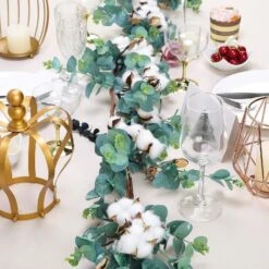5 Ft Long Artificial Cotton Balls With Eucalyptus Foliage Garlands - Green And White 12 5 Ft Long Artificial Cotton Balls With Eucalyptus Foliage Garlands - Green And White -Optimal Home Decoration 5 ft long artificial cotton balls with eucalyptus foliage garlands green and white arti glnd grn004 4988577153087