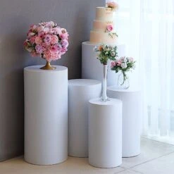 5 Metal Cylinder Display Stands Pedestal Riser Columns - White 14 5 Metal Cylinder Display Stands Pedestal Riser Columns - White -Optimal Home Decoration 5 metal cylinder prop pedestal stands for wedding aisle white prop box 006 set met 30930803720255