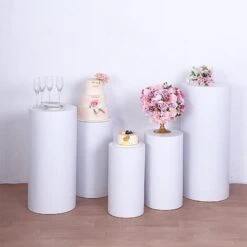 5 Metal Cylinder Display Stands Pedestal Riser Columns - White 19 5 Metal Cylinder Display Stands Pedestal Riser Columns - White -Optimal Home Decoration 5 metal cylinder prop pedestal stands for wedding aisle white prop box 006 set met 30930803785791