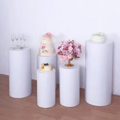 5 Metal Cylinder Display Stands Pedestal Riser Columns - White 18 5 Metal Cylinder Display Stands Pedestal Riser Columns - White -Optimal Home Decoration 5 metal cylinder prop pedestal stands for wedding aisle white prop box 006 set met 30930803982399