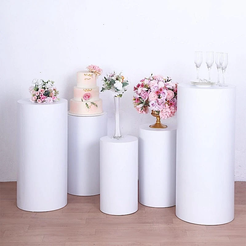 5 Metal Cylinder Display Stands Pedestal Riser Columns - White 6 5 Metal Cylinder Display Stands Pedestal Riser Columns - White - Image 4