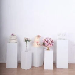 5 Metal Rectangular Display Stands Pedestal Riser - White 20 5 Metal Rectangular Display Stands Pedestal Riser - White -Optimal Home Decoration 5 metal display boxes centerpieces pedestal riser columns white prop box 001 set met 31044606492735
