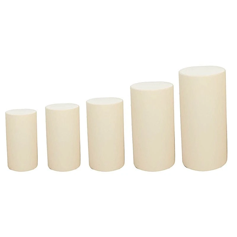 5 Fitted Spandex Cylinder Display Stand Covers Set 3 5 Fitted Spandex Cylinder Display Stand Covers Set