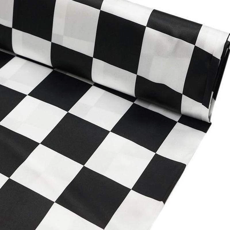 54" X 10 Yards Satin Checkered Fabric Bolt - Black And White 3 54" X 10 Yards Satin Checkered Fabric Bolt - Black And White