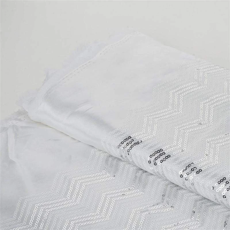 54" X 4 Yards Chevron Pattern Fabric Bolt - White And Silver Light Gray Sequins 4 54" X 4 Yards Chevron Pattern Fabric Bolt - White And Silver Light Gray Sequins - Image 2