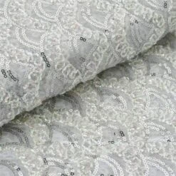 54" X 4 Yards Tulle Fabric Bolt With Sequins And Lace - White