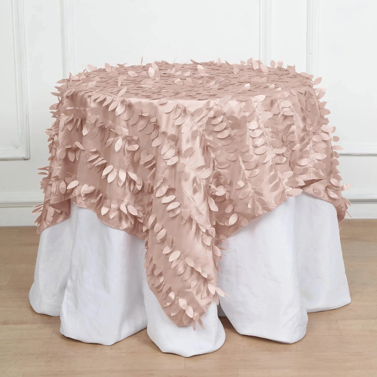 54" X 54" Taffeta Square Tablecloth With 3D Leaves Petals Design 5 54" X 54" Taffeta Square Tablecloth With 3D Leaves Petals Design - Image 3