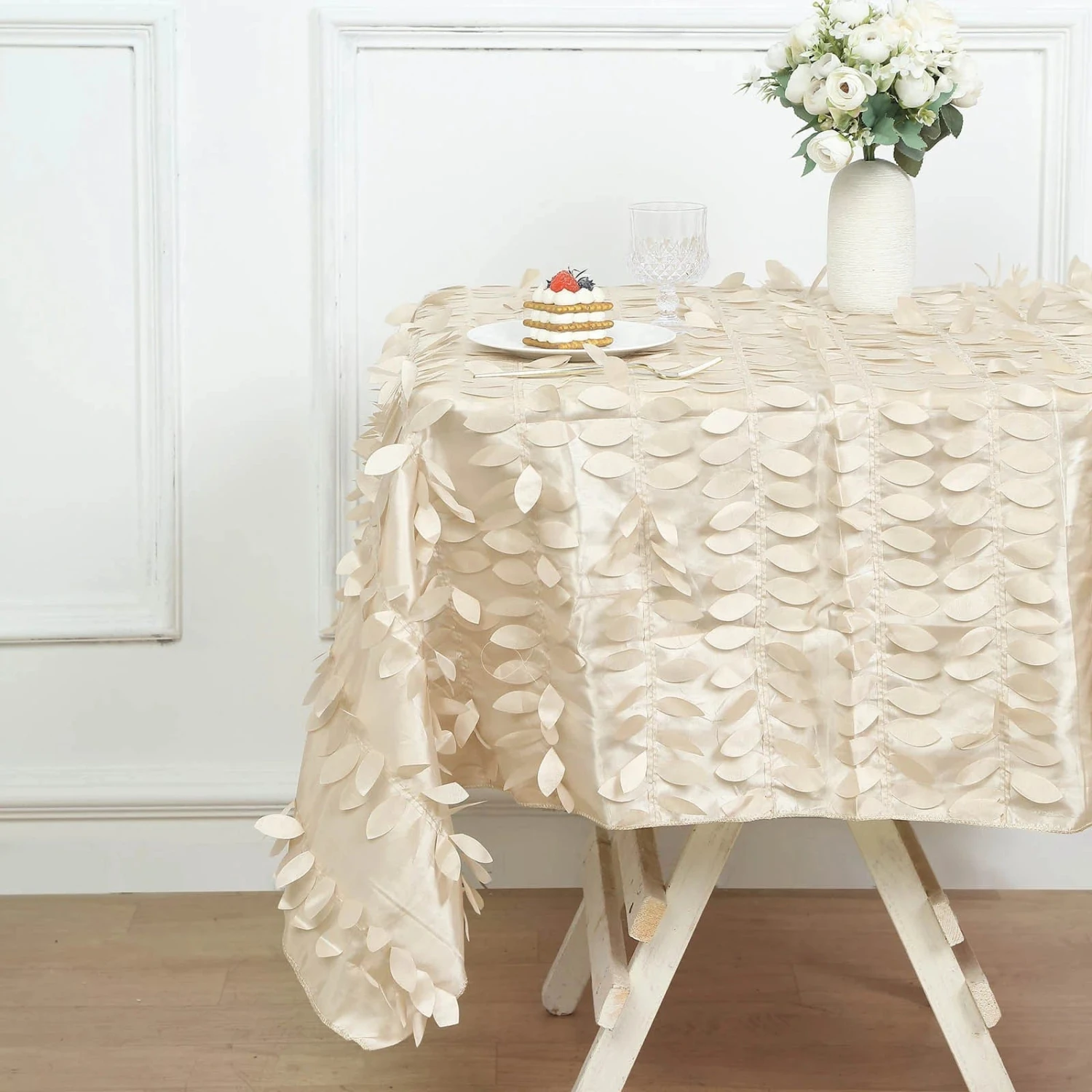 54" X 54" Taffeta Square Tablecloth With 3D Leaves Petals Design 12 54" X 54" Taffeta Square Tablecloth With 3D Leaves Petals Design - Image 10