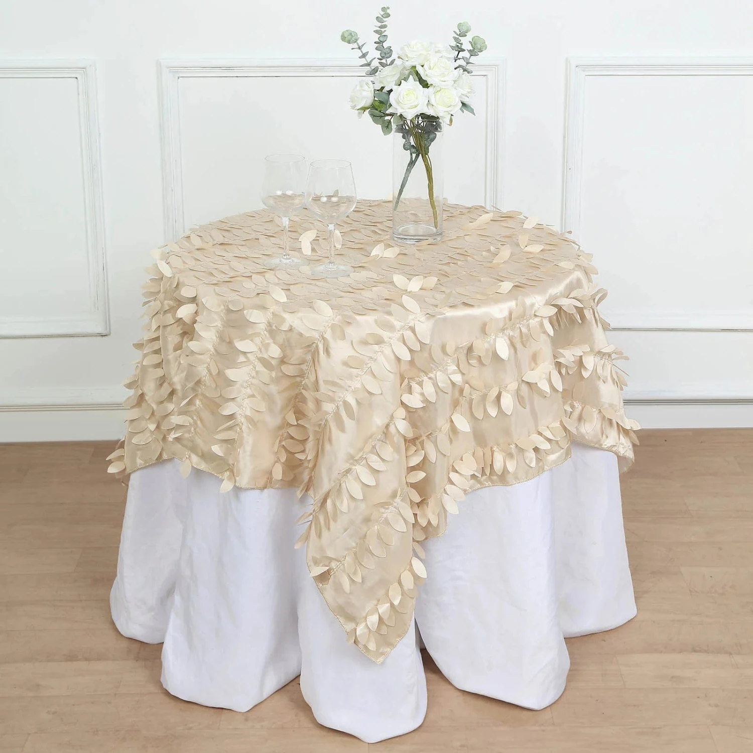 54" X 54" Taffeta Square Tablecloth With 3D Leaves Petals Design 11 54" X 54" Taffeta Square Tablecloth With 3D Leaves Petals Design - Image 9