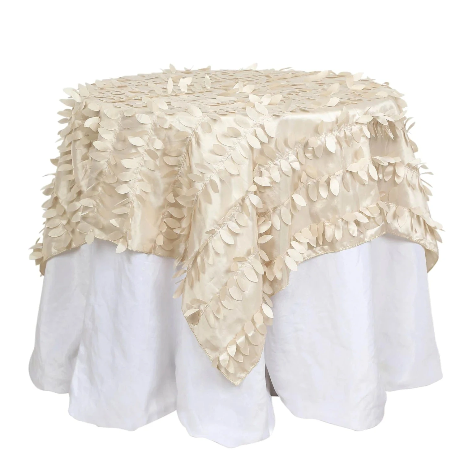 54" X 54" Taffeta Square Tablecloth With 3D Leaves Petals Design 9 54" X 54" Taffeta Square Tablecloth With 3D Leaves Petals Design - Image 7