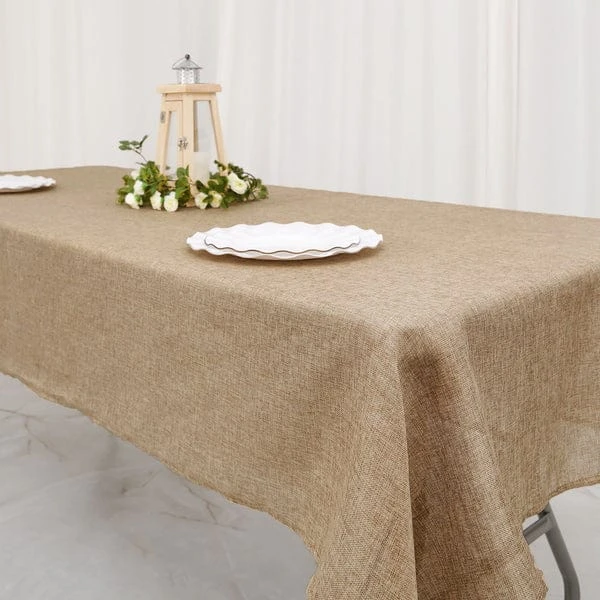 54"x96" Rectangular Faux Burlap Tablecloth - Natural 5 54"x96" Rectangular Faux Burlap Tablecloth - Natural - Image 3