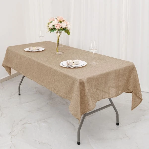 54"x96" Rectangular Faux Burlap Tablecloth - Natural 6 54"x96" Rectangular Faux Burlap Tablecloth - Natural - Image 4
