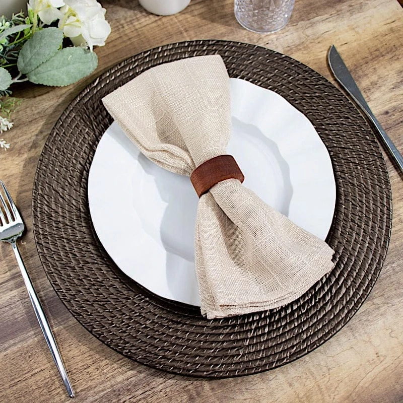 6 Plastic 13" Rattan-Like Round Charger Plates - Brown 7 6 Plastic 13" Rattan-Like Round Charger Plates - Brown - Image 5