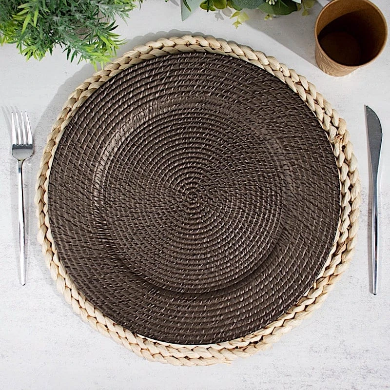 6 Plastic 13" Rattan-Like Round Charger Plates - Brown 9 6 Plastic 13" Rattan-Like Round Charger Plates - Brown - Image 7