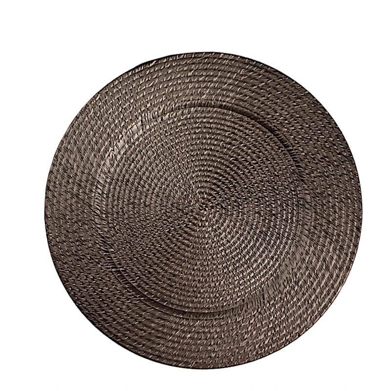 6 Plastic 13" Rattan-Like Round Charger Plates - Brown 3 6 Plastic 13" Rattan-Like Round Charger Plates - Brown