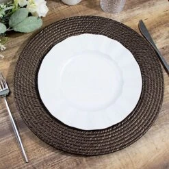6 Plastic 13" Rattan-Like Round Charger Plates - Brown 25 6 Plastic 13" Rattan-Like Round Charger Plates - Brown -Optimal Home Decoration 6 acrylic 13 natural plastic rattan like charger plates brown chrg plst0022 brn 30898341281855