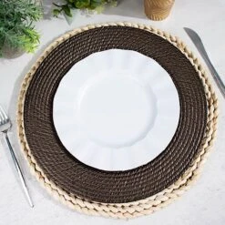 6 Plastic 13" Rattan-Like Round Charger Plates - Brown 27 6 Plastic 13" Rattan-Like Round Charger Plates - Brown -Optimal Home Decoration 6 acrylic 13 natural plastic rattan like charger plates brown chrg plst0022 brn 30898341314623