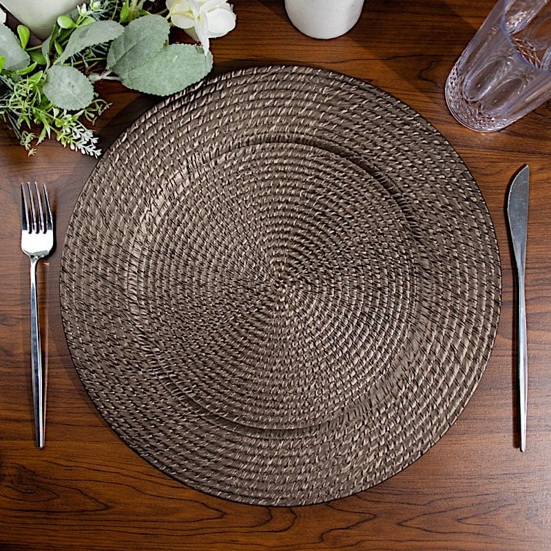 6 Plastic 13" Rattan-Like Round Charger Plates - Brown 13 6 Plastic 13" Rattan-Like Round Charger Plates - Brown - Image 11