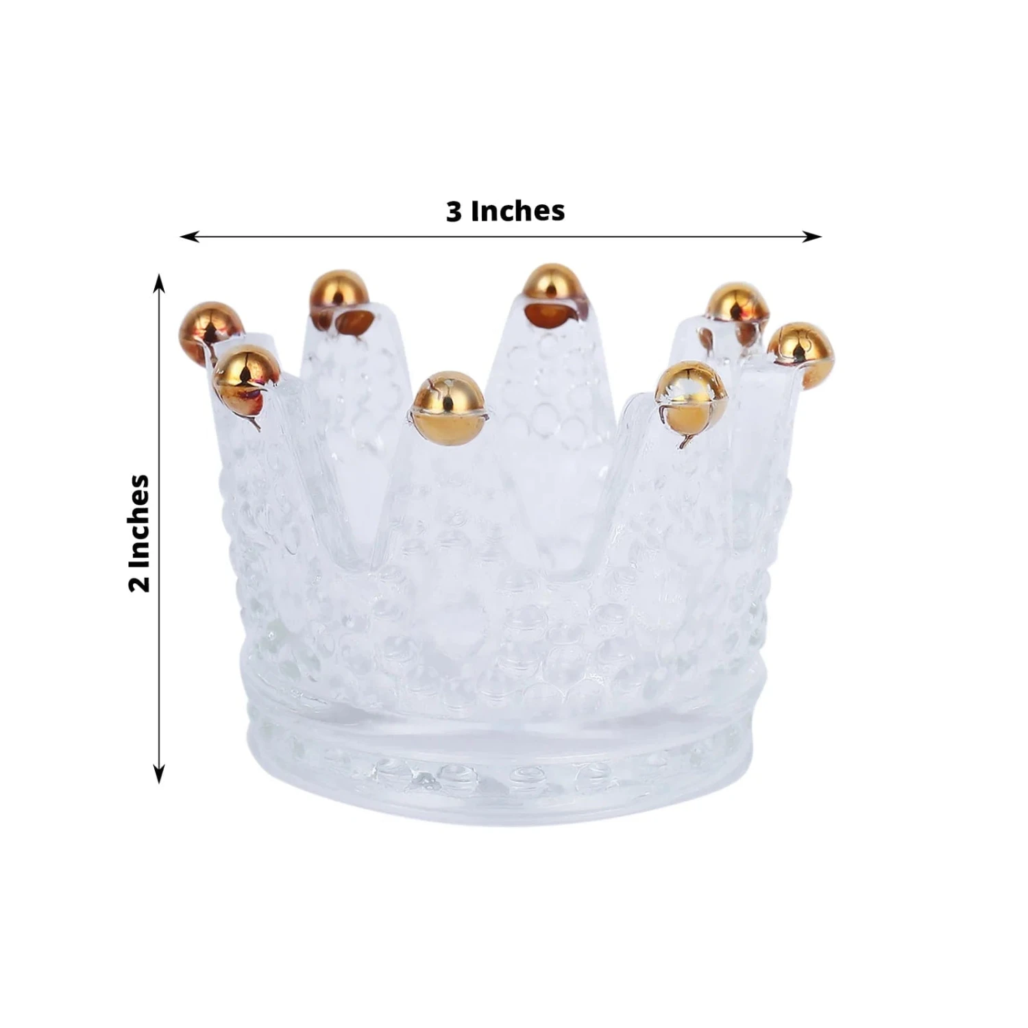 6 Crown 3" X 2" Crystal Glass Tealight Candle Holders With Beaded Tips - Clear And Gold 4 6 Crown 3" X 2" Crystal Glass Tealight Candle Holders With Beaded Tips - Clear And Gold - Image 2