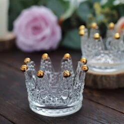 6 Crown 3" X 2" Crystal Glass Tealight Candle Holders With Beaded Tips - Clear And Gold 21 6 Crown 3" X 2" Crystal Glass Tealight Candle Holders With Beaded Tips - Clear And Gold -Optimal Home Decoration 6 crystal glass crown tea light votive candle holders with beaded tips clear and gold cand hold 015 clrgd 30961621991487