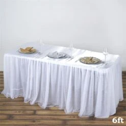 6 Ft 3 Layers Tulle With Satin Topper Fitted Rectangular Tablecloth - White