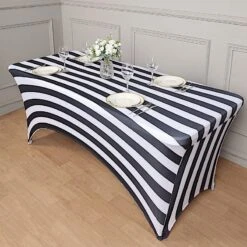 6 Ft Fitted Premium Spandex Tablecloth Striped Table Cover - Black And White -Optimal Home Decoration 6 ft fitted premium spandex tablecloth striped table cover black and white tab rec spx6ft 15 blk 29882484850751