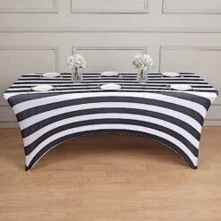 6 Ft Fitted Premium Spandex Tablecloth Striped Table Cover - Black And White -Optimal Home Decoration 6 ft fitted premium spandex tablecloth striped table cover black and white tab rec spx6ft 15 blk 29882485014591