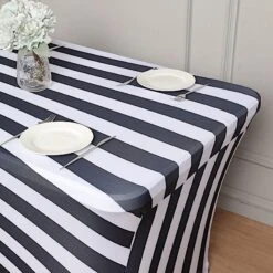 6 Ft Fitted Premium Spandex Tablecloth Striped Table Cover - Black And White -Optimal Home Decoration 6 ft fitted premium spandex tablecloth striped table cover black and white tab rec spx6ft 15 blk 29882485047359