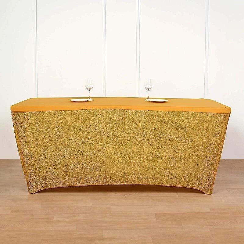 6 Ft Fitted Spandex Tablecloth Ruffled Metallic Table Cover 8 6 Ft Fitted Spandex Tablecloth Ruffled Metallic Table Cover - Image 6