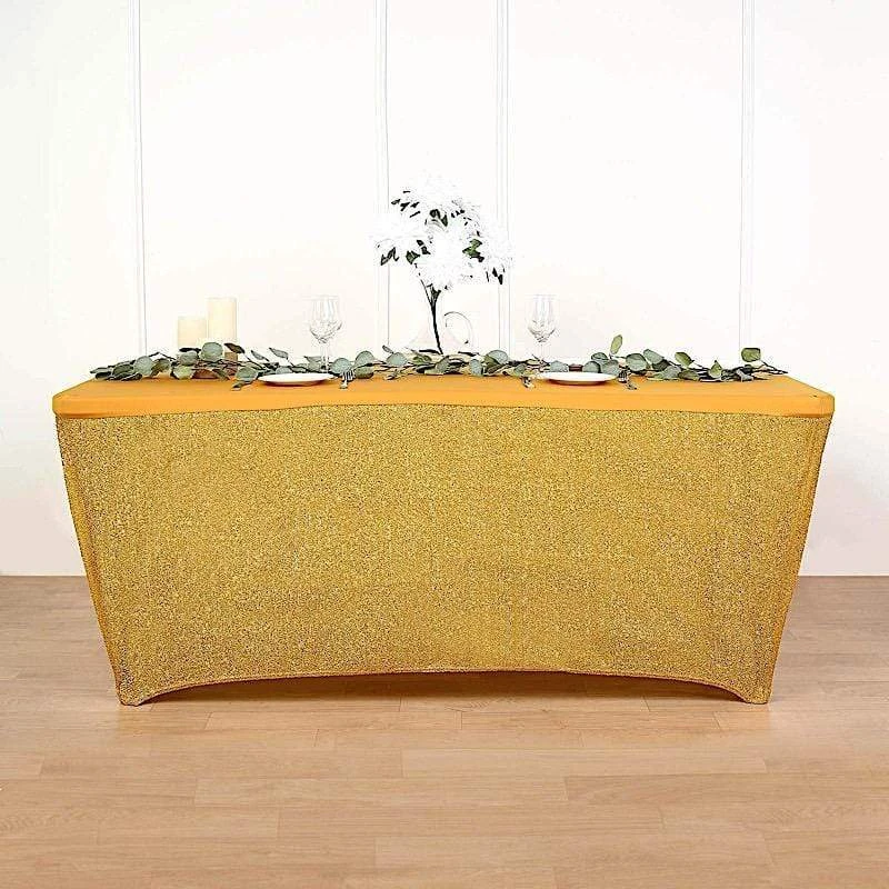 6 Ft Fitted Spandex Tablecloth Ruffled Metallic Table Cover 11 6 Ft Fitted Spandex Tablecloth Ruffled Metallic Table Cover - Image 9