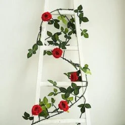 6 Ft Long 5 Silk Rose Flowers Garland With Leaves And Bendable Wire Vines 24 6 Ft Long 5 Silk Rose Flowers Garland With Leaves And Bendable Wire Vines -Optimal Home Decoration 6 ft long 5 silk rose flowers garland with leaves and bendable wire vines 28969387393087
