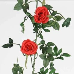 6 Ft Long 5 Silk Rose Flowers Garland With Leaves And Bendable Wire Vines 32 6 Ft Long 5 Silk Rose Flowers Garland With Leaves And Bendable Wire Vines -Optimal Home Decoration 6 ft long 5 silk rose flowers garland with leaves and bendable wire vines 28969387655231