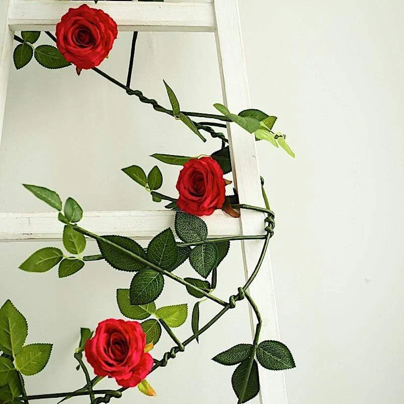 6 Ft Long 5 Silk Rose Flowers Garland With Leaves And Bendable Wire Vines 14 6 Ft Long 5 Silk Rose Flowers Garland With Leaves And Bendable Wire Vines - Image 12