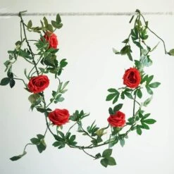 6 Ft Long 5 Silk Rose Flowers Garland With Leaves And Bendable Wire Vines 31 6 Ft Long 5 Silk Rose Flowers Garland With Leaves And Bendable Wire Vines -Optimal Home Decoration 6 ft long 5 silk rose flowers garland with leaves and bendable wire vines 28970102456383
