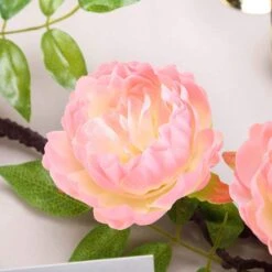 6 Ft Long Silk Peony Flowers Garland With Leaves And Bendable Wire Vines -Optimal Home Decoration 6 ft long silk peony flowers garland with leaves and bendable wire vines 28969355477055