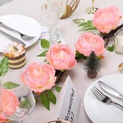 6 Ft Long Silk Peony Flowers Garland With Leaves And Bendable Wire Vines -Optimal Home Decoration 6 ft long silk peony flowers garland with leaves and bendable wire vines 29001374892095