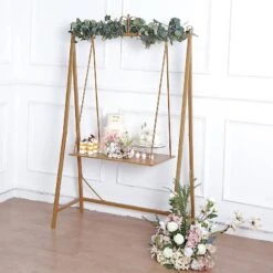 6 Ft Swing Metal Cake Stand Hanging Dessert Display Centerpiece - Gold -Optimal Home Decoration 6 ft metal unique hanging dessert display swing floor stand gold cake stnd swing02 gold 30905021071423