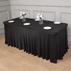 6 Ft Wavy Rectangular Fitted Tablecloth Premium Spandex Table Cover -Optimal Home Decoration 6 ft wavy rectangular fitted tablecloth premium spandex table cover 30439559692351